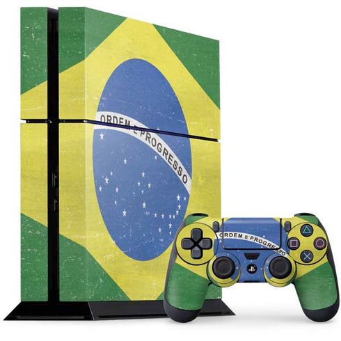 Brazil Flag Distressed PS4 Console and Controller Bundle Skin